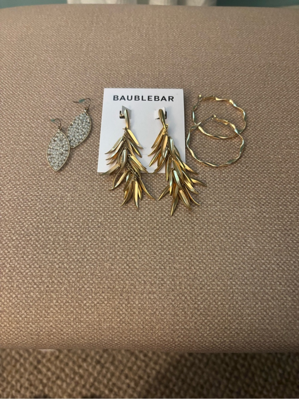 BaubleBar Gold Leaf Cascade Earrings with Gold Hoop Set